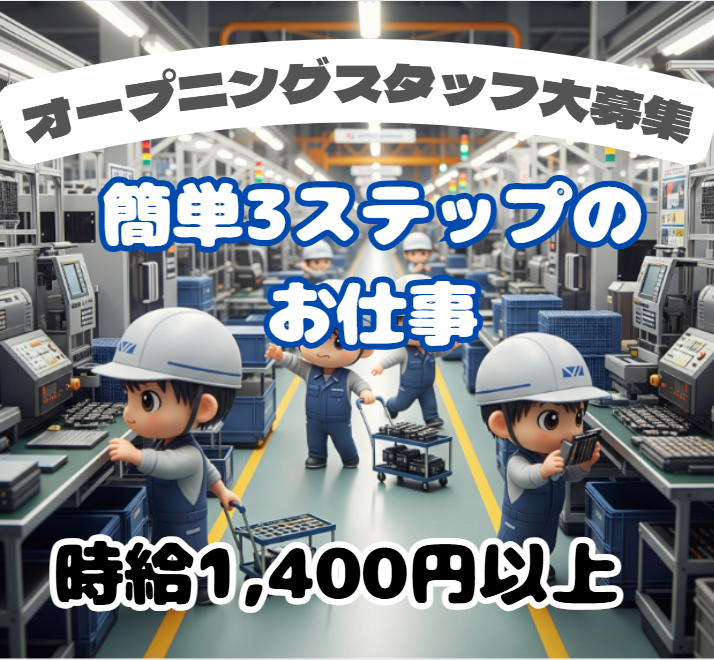 ピカピカ新設工場で自動塗装機へ部品をセット業務